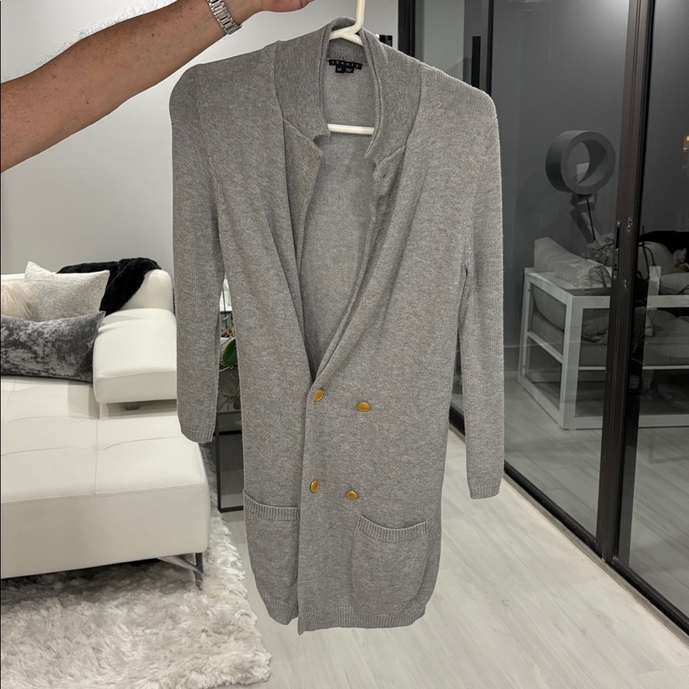 Theory Cotton/Cashmere Gray Long Sweater Coat 32”